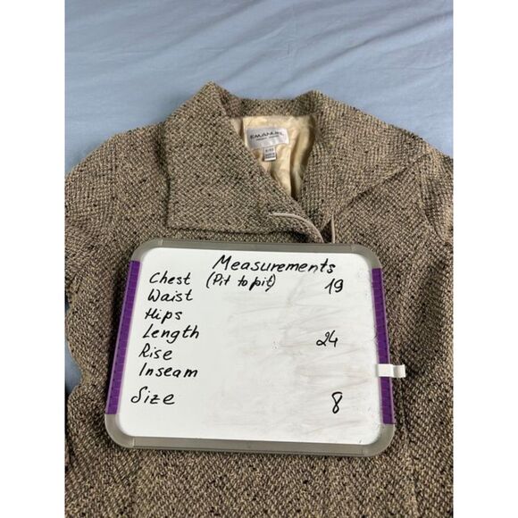 Emanuel Ungaro Wool Blend Tweed Jacket Size 8 Brown Black Asymmetrical Full Zip - Picture 5 of 7